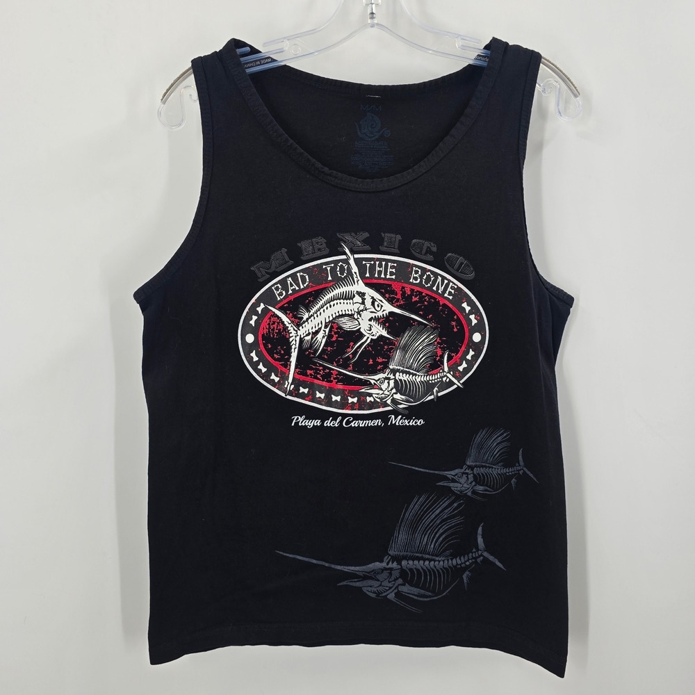 Expressate Mens Mexico Bad To The Bone Marlin Skeleton Tank Top Black Medium